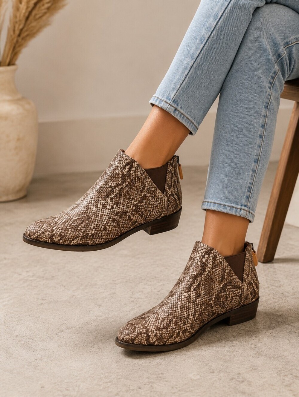 Gentle Souls Snake Skin Ankle Boot Brown Size 7